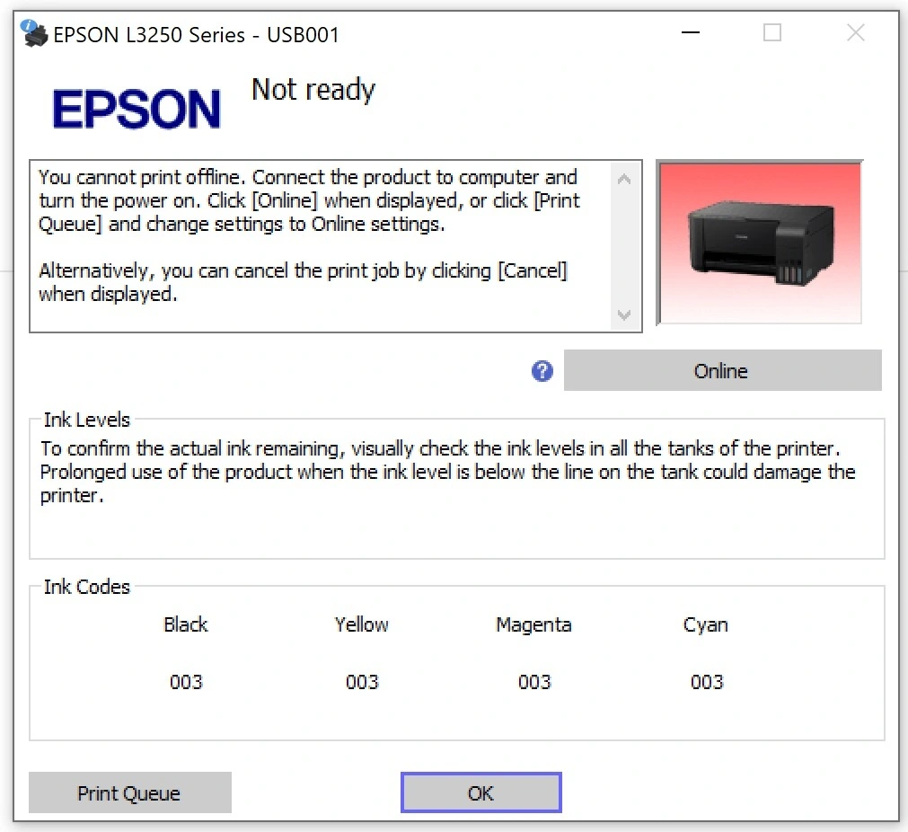 Epson printer not ready error