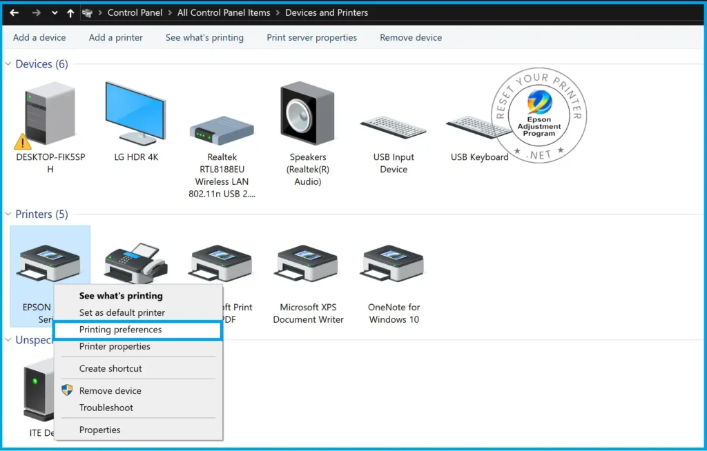 printing preference